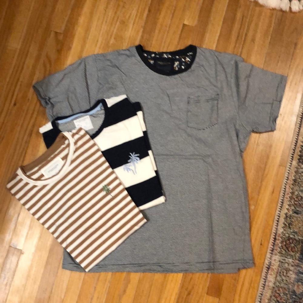 Lot of 3 Denim & Flower men’s striped t shirts size L